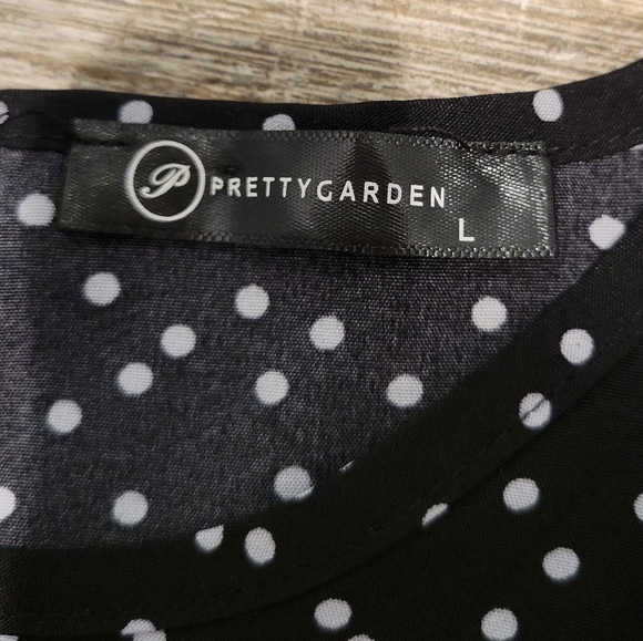 Pretty Garden Polka Dot Ruffle Puff Sleeve Tiered High Waist Midi Dress Large - Picture 5 of 10